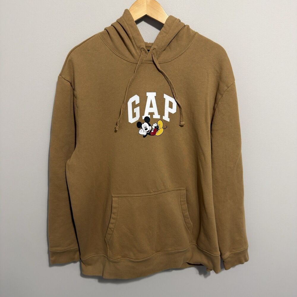 Gap x Disney Hoodie Mens 2XL Mocha Sweatshirt Mickey Mouse Spellout Logo Sweater